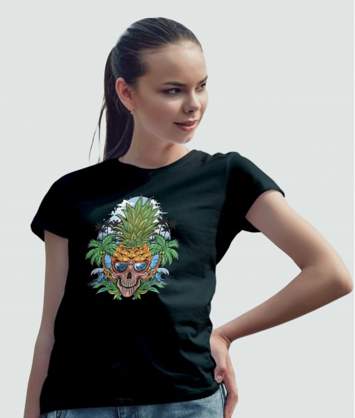 Дамска тениска с щампа Готика Череп ананас - TShirtArtShop.com